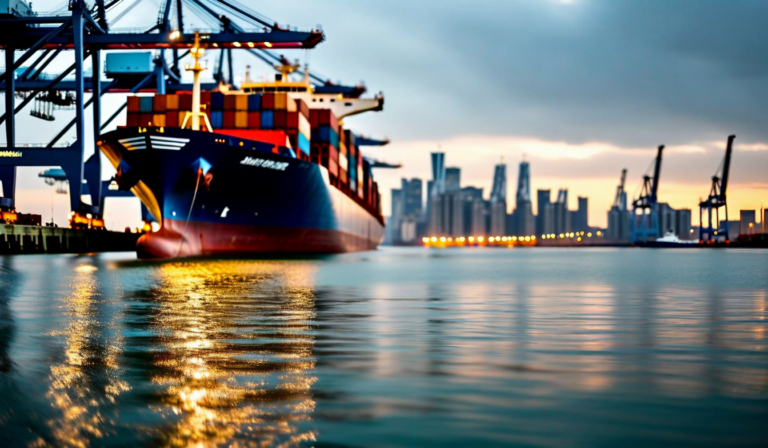 Container ship using cold ironing shore power connection at berth
