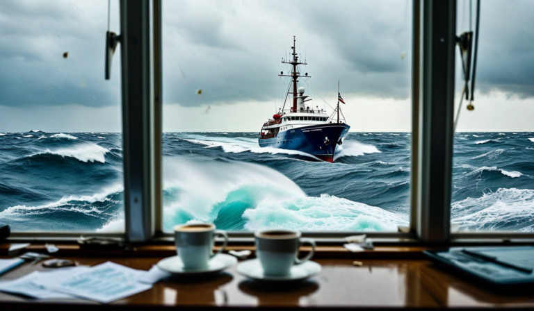 Maritime weather routing showing optimal vessel course around storm system